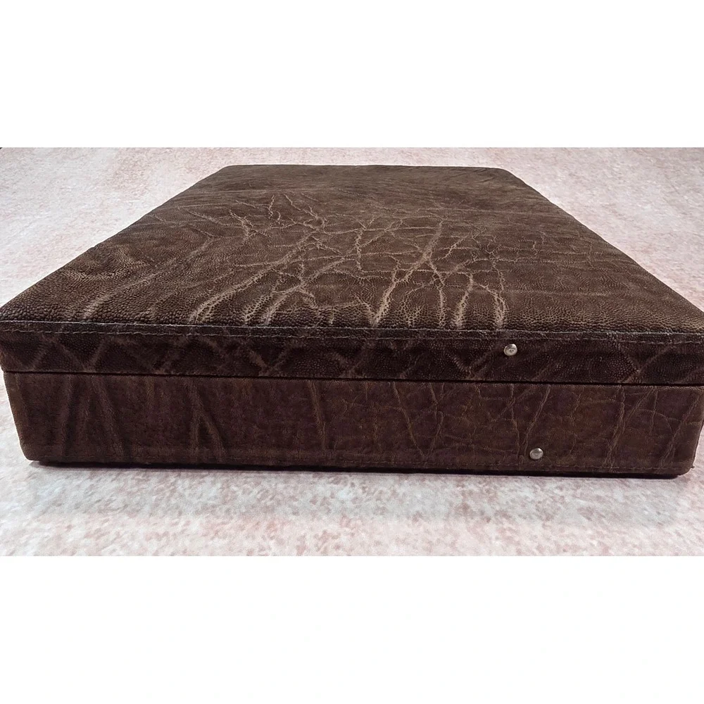 Vintage Elephant Embossed Leather Attache Briefcase Combination Lock Brown Case
